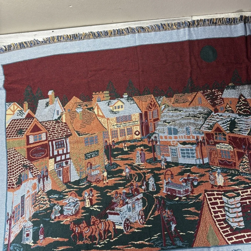 Dept 56 Christmas Tapestry‎ Throw Blanket The Original Shops of Dickens Village